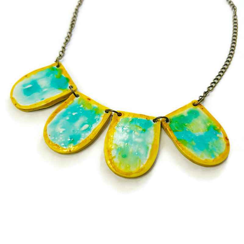 Wearable Art Necklace in Turquoise & Yellow